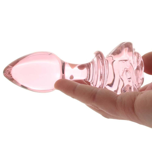 Booty Sparks Pink Rose Glass Anal Plug in Medium