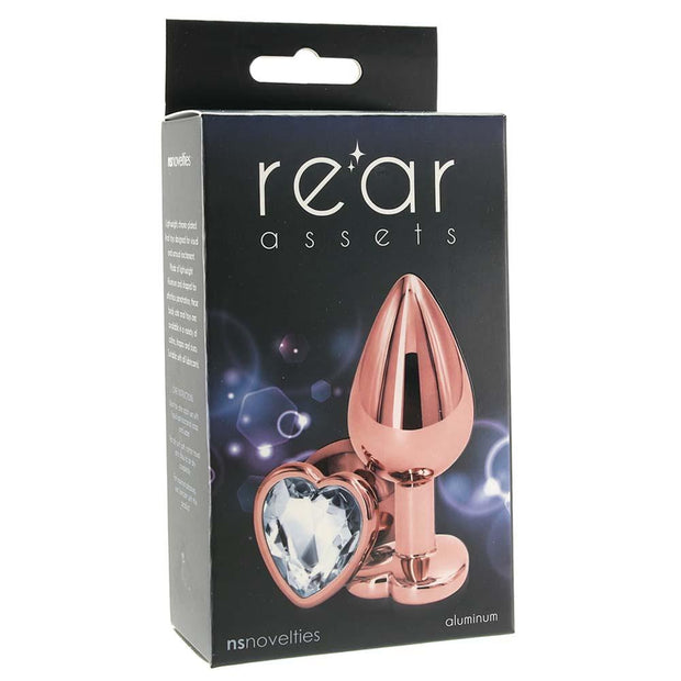 Medium Aluminum Plug with Clear Heart Gem in Rose Gold