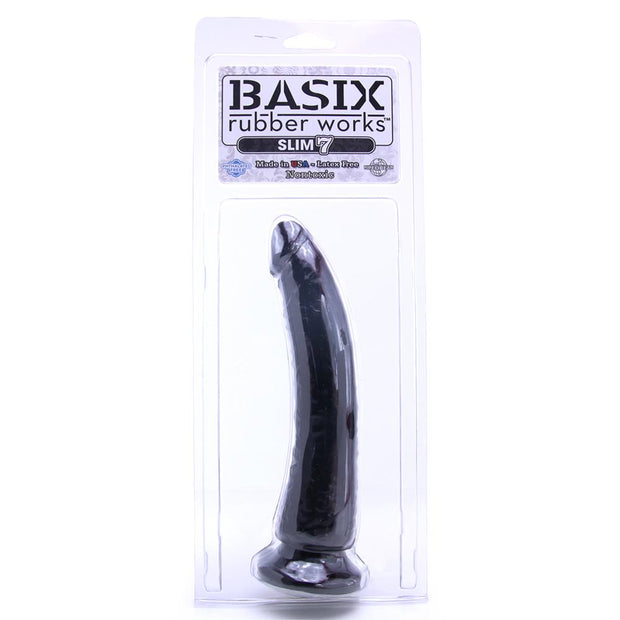 Basix Slim 7 Inch Dildo in Black