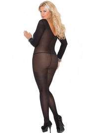 Long Sleeved Black Opaque Bodystocking in OSXL
