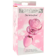 Booty Sparks Pink Rose Glass Anal Plug in Medium