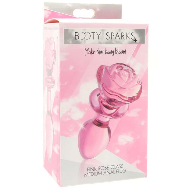 Booty Sparks Pink Rose Glass Anal Plug in Medium
