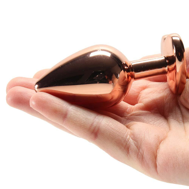 Medium Aluminum Plug with Clear Heart Gem in Rose Gold