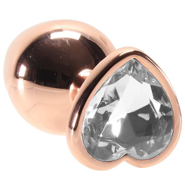 Medium Aluminum Plug with Clear Heart Gem in Rose Gold