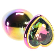 Medium Aluminum Plug with Rainbow Heart Gem in Multicolor