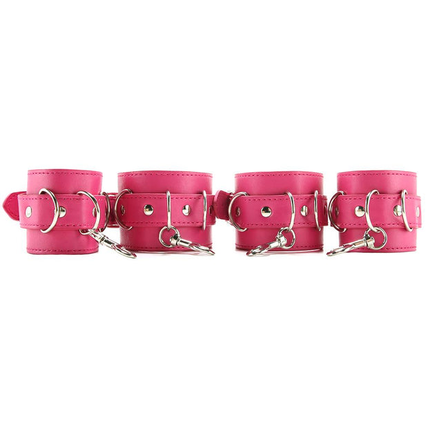 Shots Toys Ouch! Leather Cuff Set Pink Hogtie Hand Feet Ankle Strap