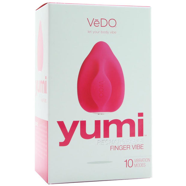VeDo Yumi Rechargeable Finger Vibe in Foxy Pink in Package front box