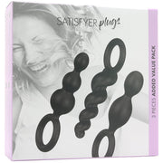 Satisfyer Plugs Silicone 3 Piece Set in Black Anal Toy Package Front Box