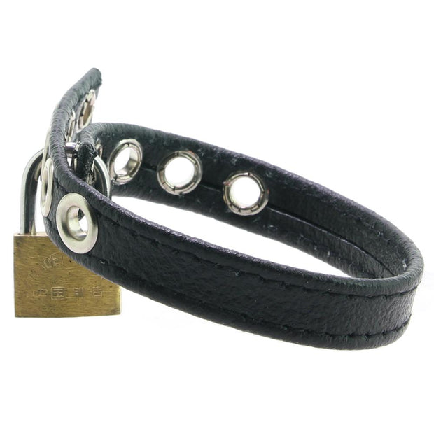 Lockable Leather Cock Strap in Black