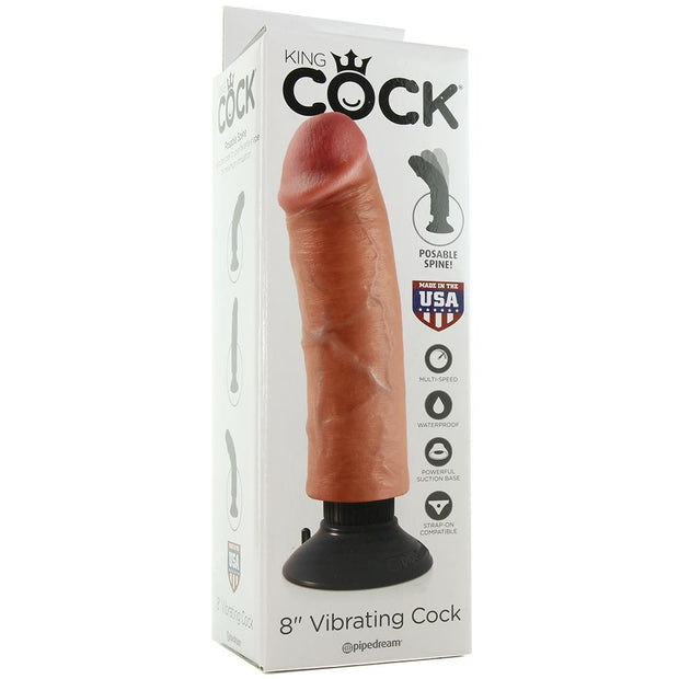King Cock Vibrating 8" Suction Cup Dildo No Balls Ivory Tan White