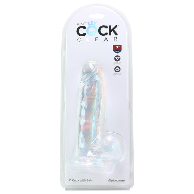 King Cock 7" Clear Cock with Balls in Clear