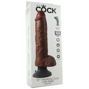 King Cock Vibrating 10" Dildo With Balls Suction Cup Black Brown