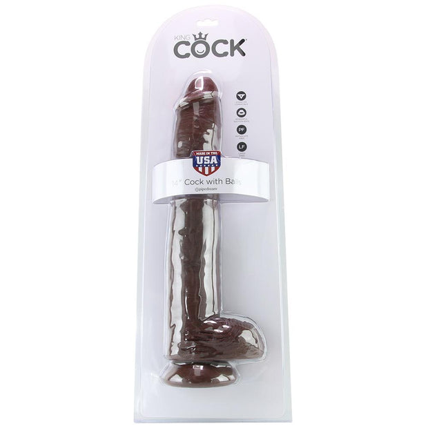 King Cock 14" Cock with Balls in Chocolate