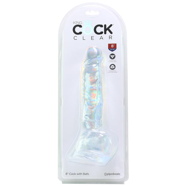 King Cock 8" Clear Cock with Balls in Clear