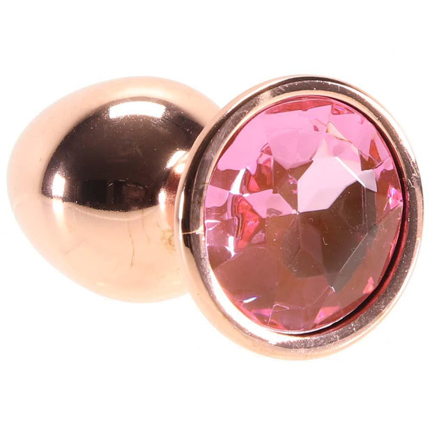 Small Aluminum Plug with Pink Gem in Rose Gold