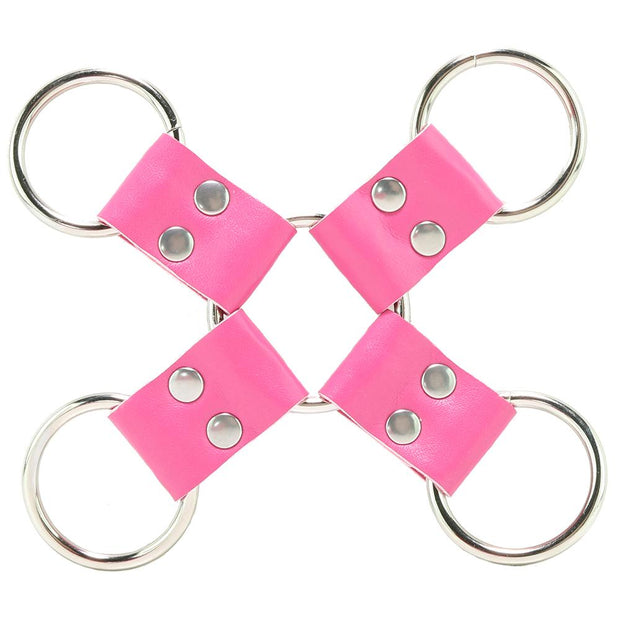 Shots Toys Ouch! Leather Cuff Set Pink Hogtie Hand Feet Ankle Strap